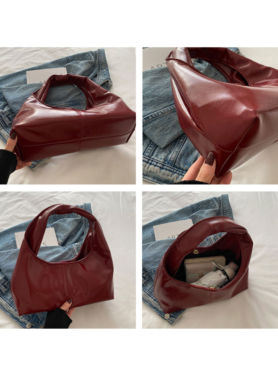 Small Soft Leather Crescent Hobo Bag Brown