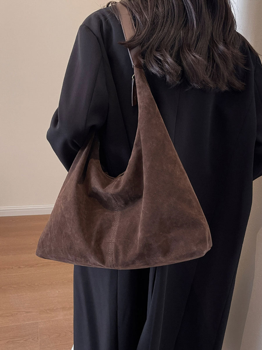 Suede Hobo Tote Bag Brown