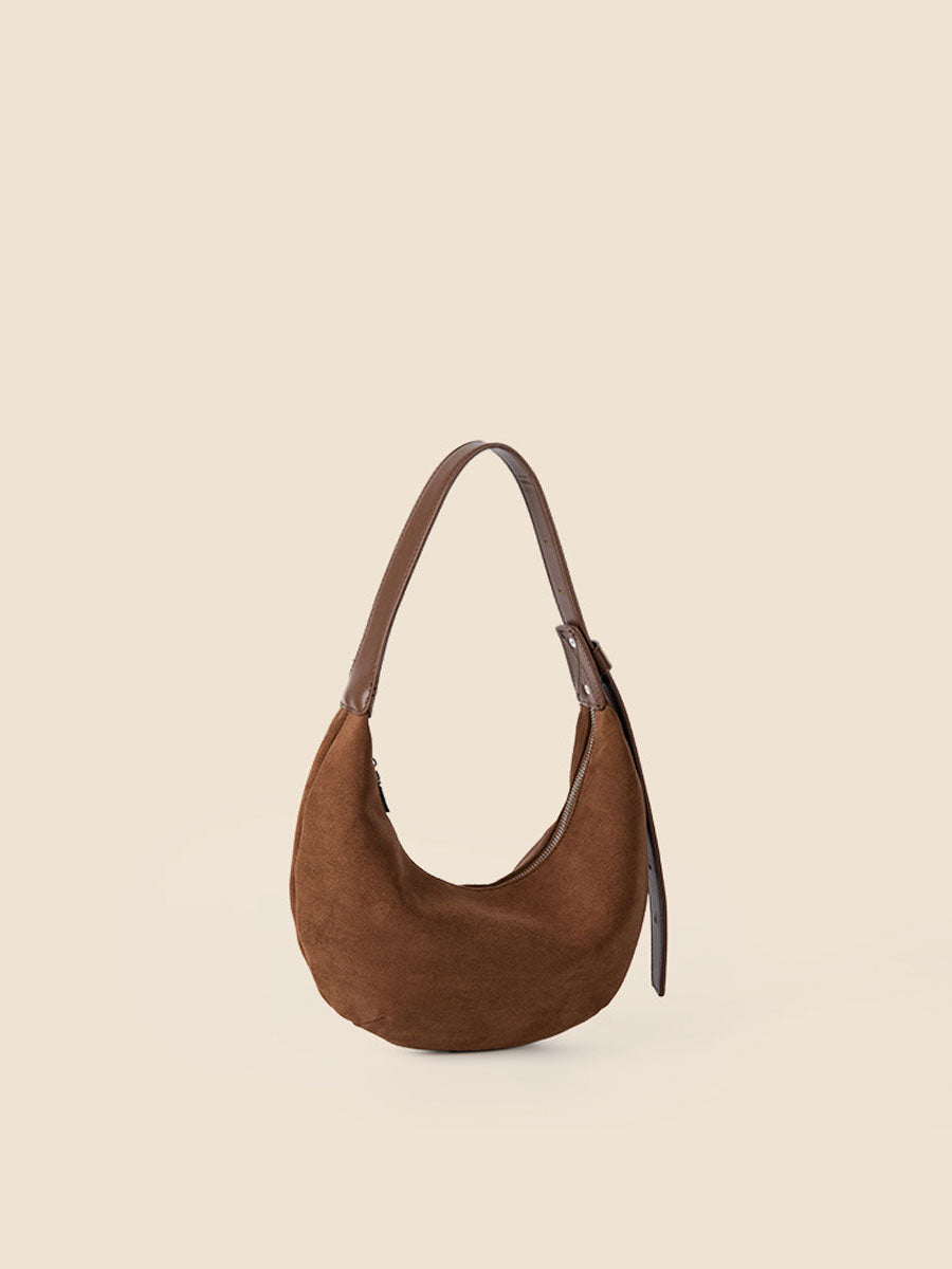 Vintage Suede Hobo Shoulder Bag Khaki