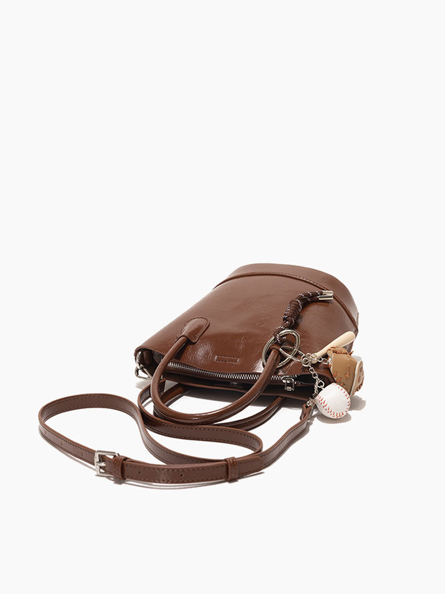 Genuine Patent Leather Bucket Bag Black