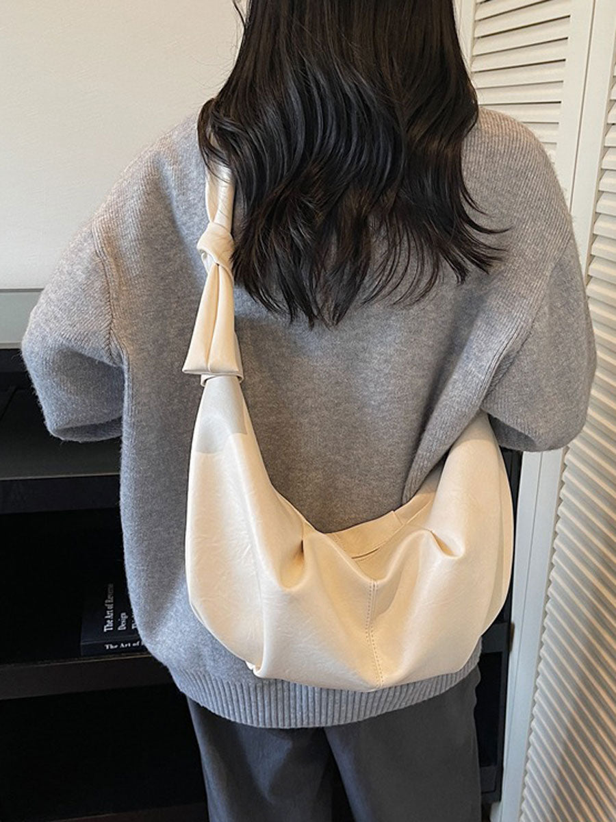 Soft Leather Hobo Shoulder Bag Coffee