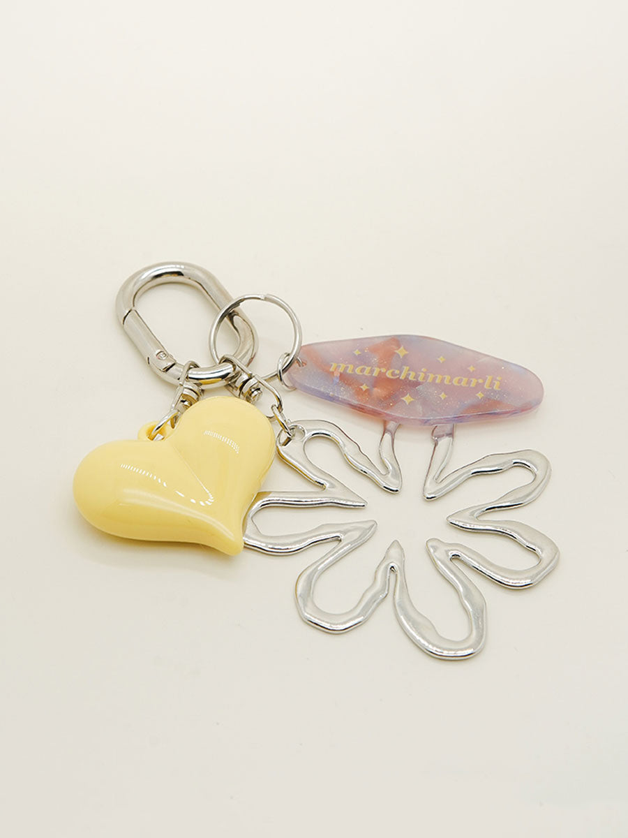 Silver Flower Arlyic Heart Bag Charm