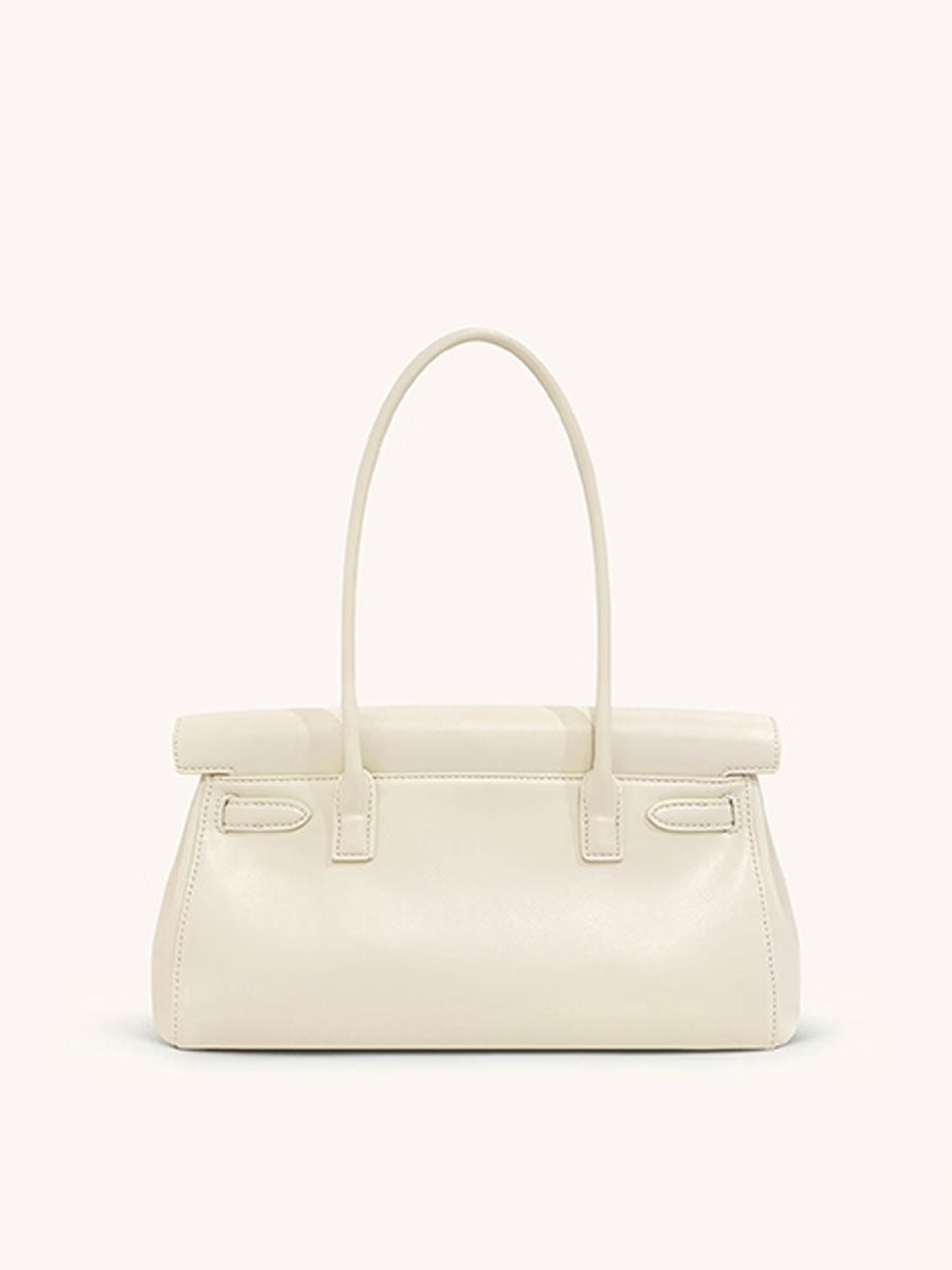 Kelly-Style Baguette Shoulder Bag Cream White