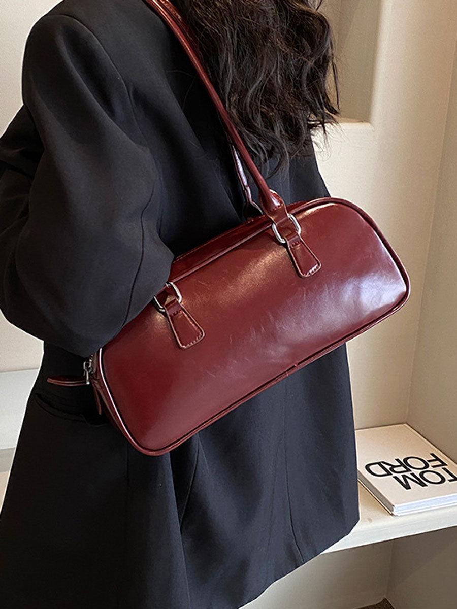 Vintage Glossy Boston Shoulder Bag Black