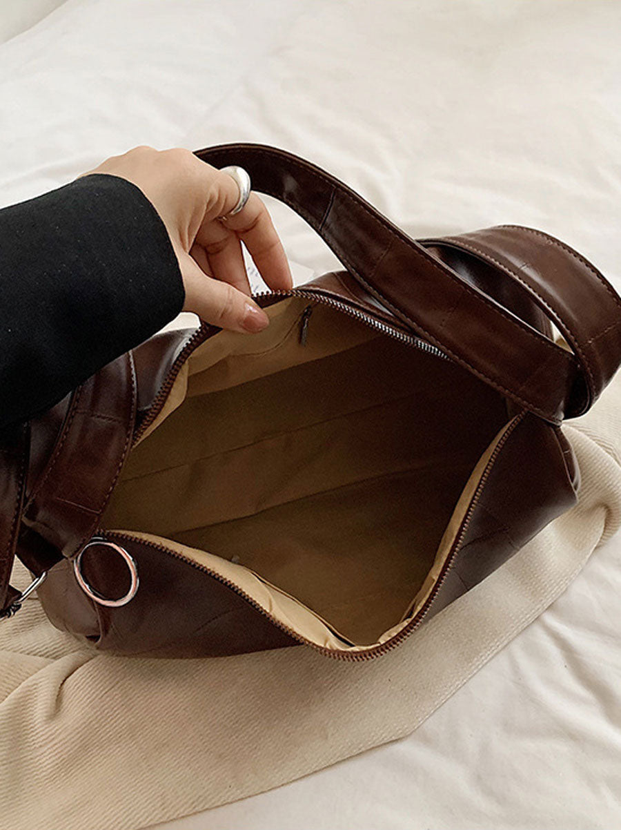 Oversized Leather Shoulder Bag Brown