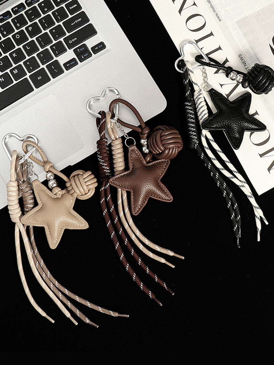 Leather Star Keychain – Original Style Pendant, Couple Gift Bag & Car Charm Decoration