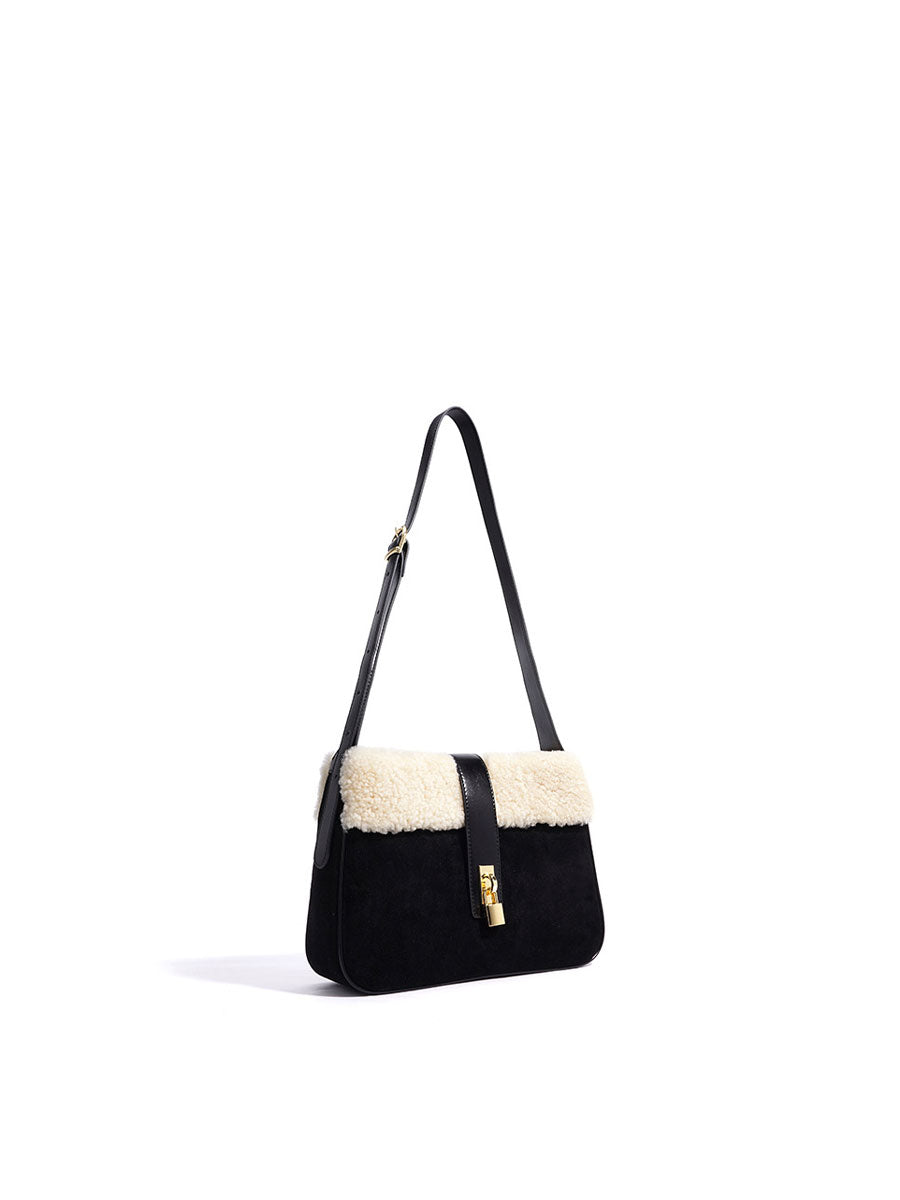 Chic Plush Shearling Tote Purse Black
