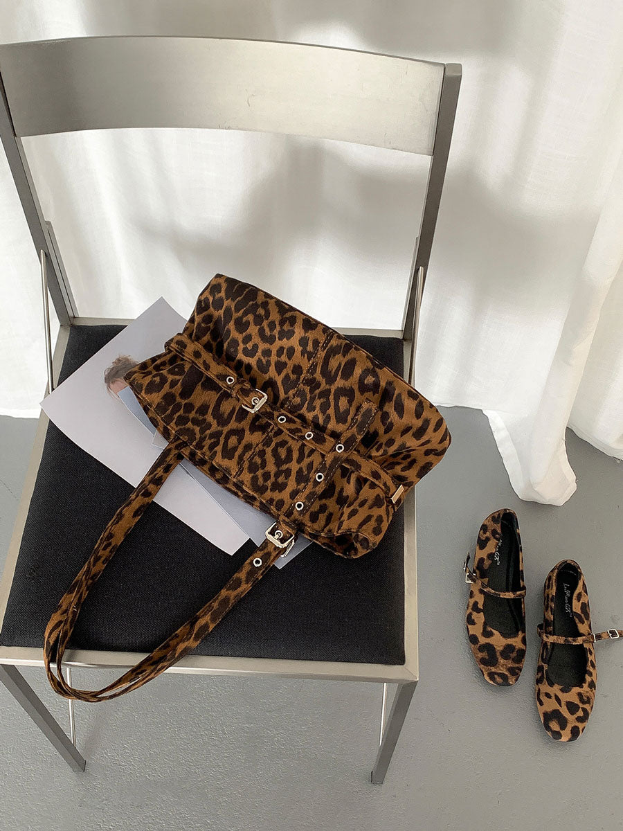 Leopard Print Oversized Shoulder Bag Green