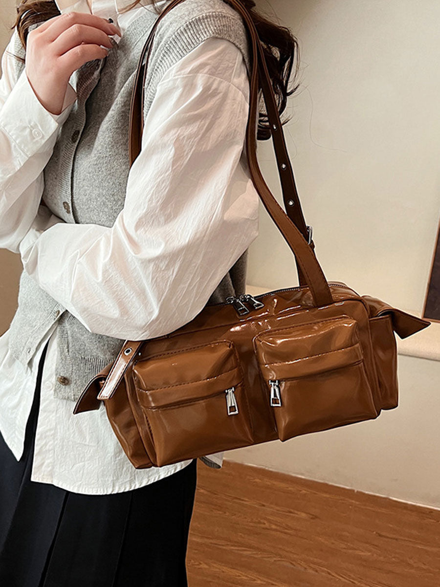 Glossy Vegan Leather Shoulder Bag Yellow