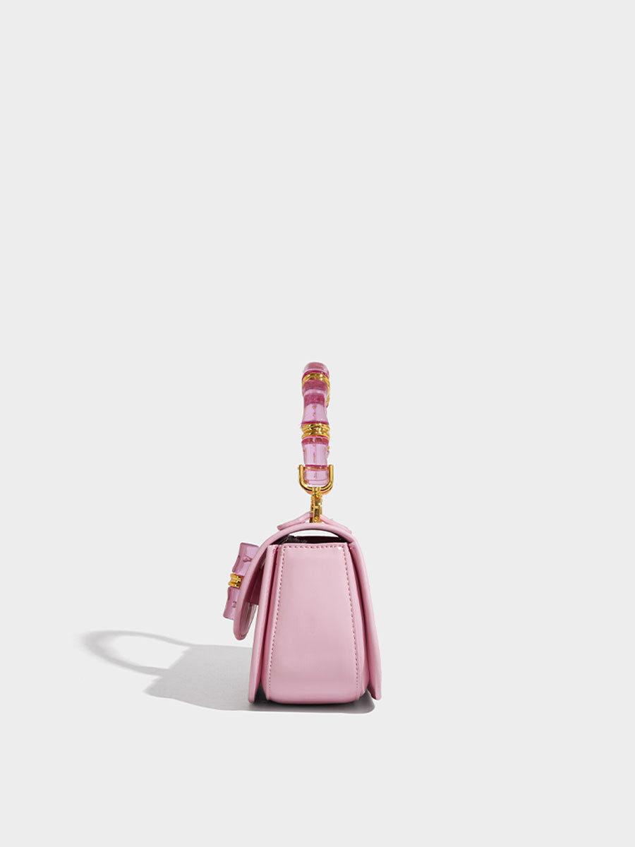 Macaron Leather Saddle Bag with Crystal Handle Black