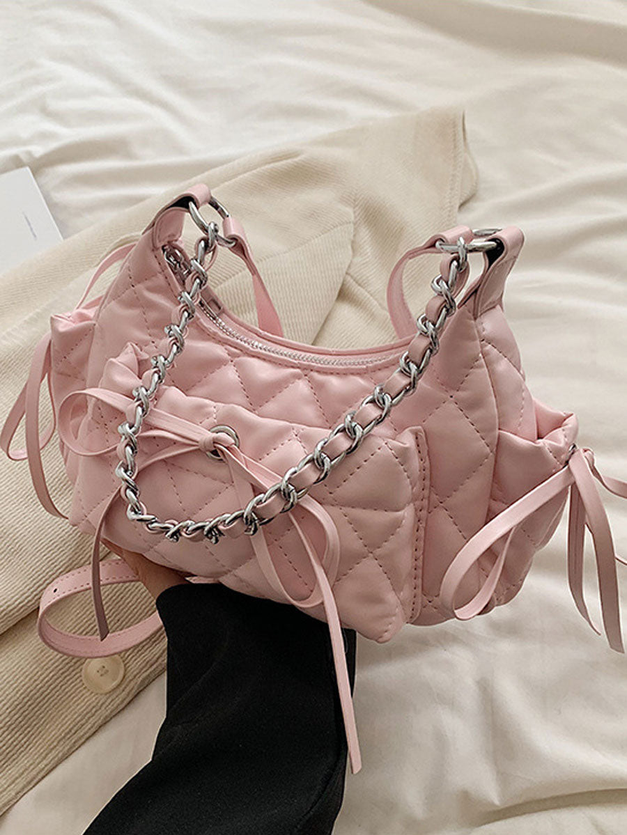 Quilted Chain Shoulder Bag White