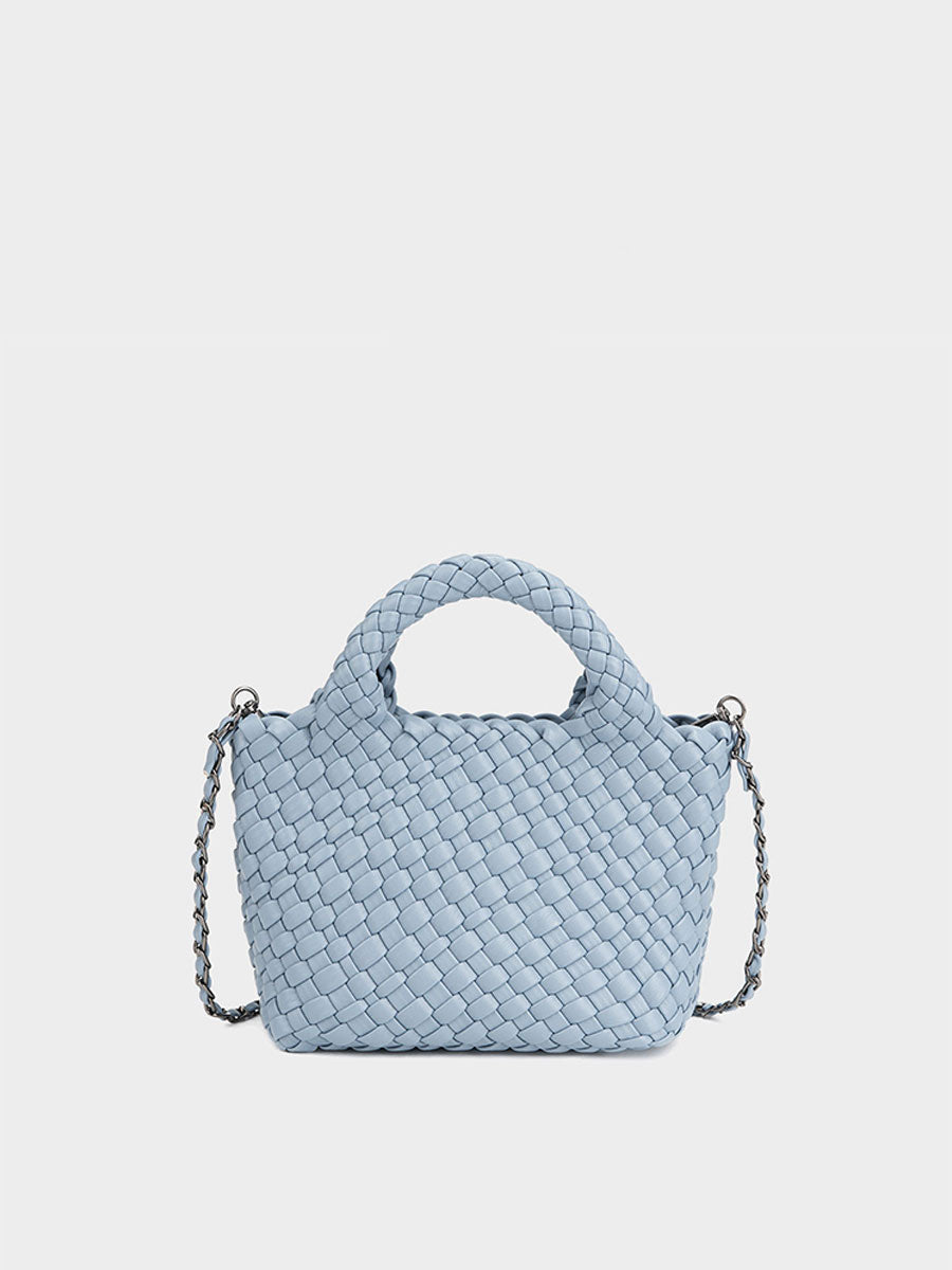 Genuine Leather Handmade Woven Bucket Tote Avocado Green