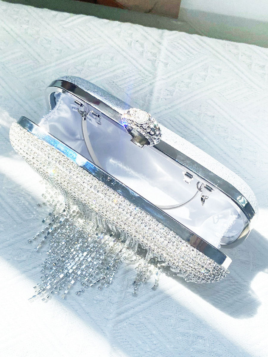 Rhinestone Tassel Clutch Purse Handbag Golden
