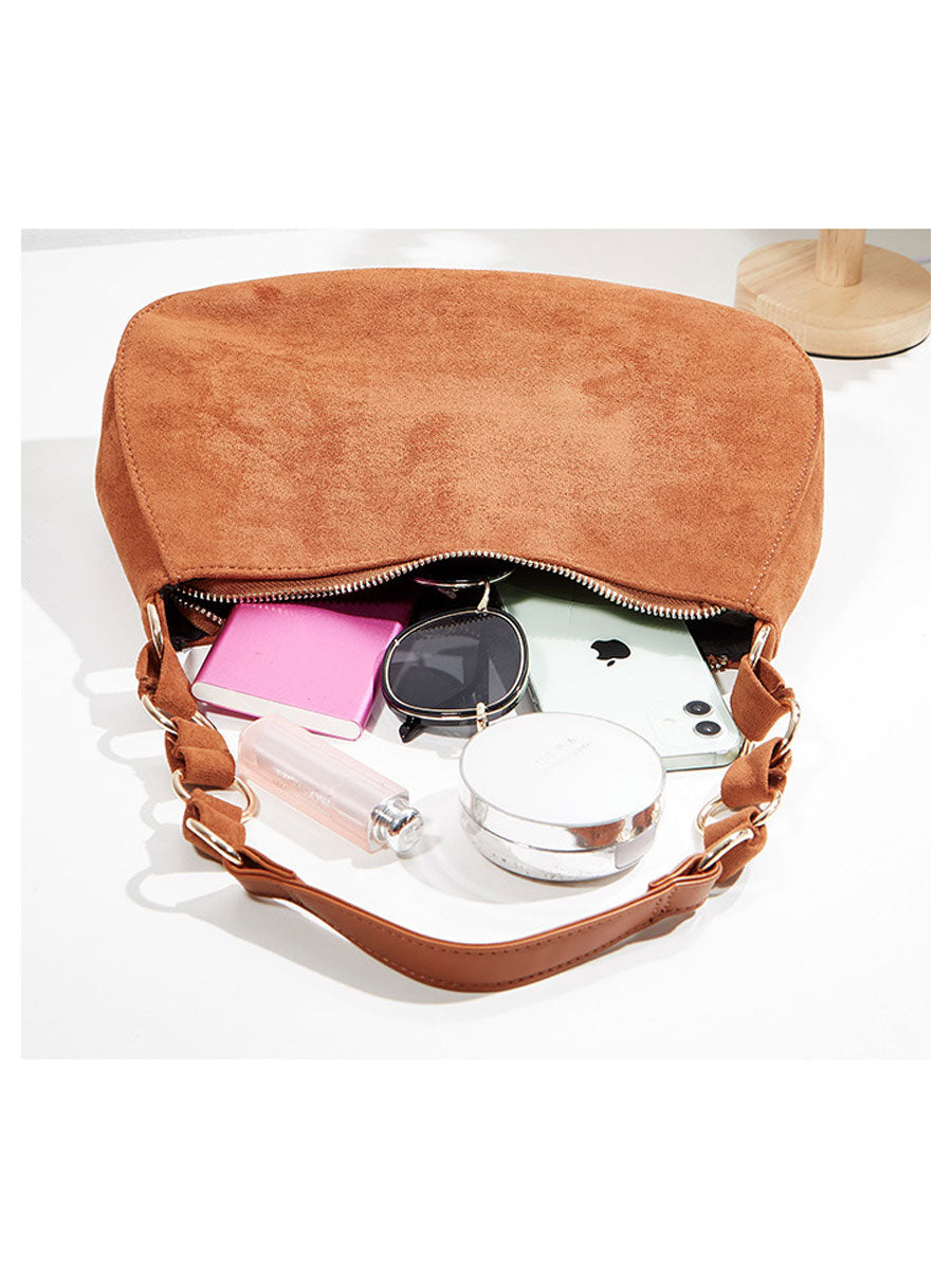 Brown Suede Baguette Shoulder Bag Brown