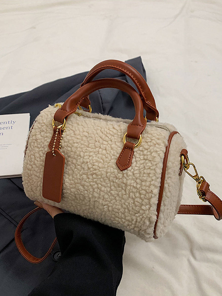 Winter Plush Boston Crossbody Bag Beige