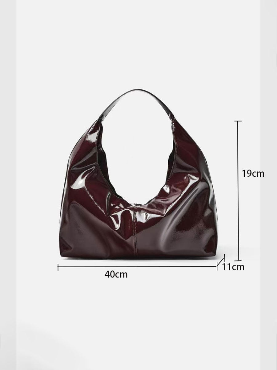 Soft Patent Leather Shoulder Tote Handbag Red