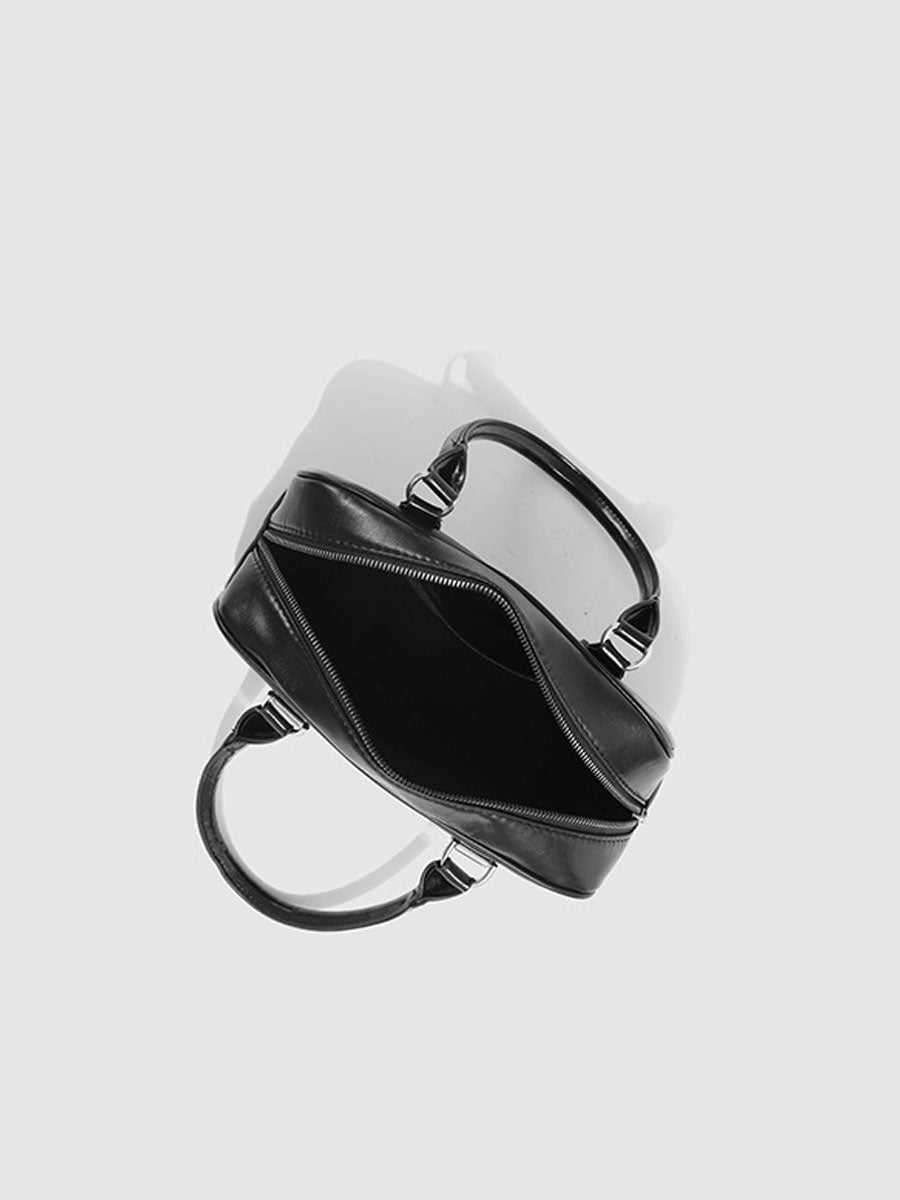 Vegan Leather Top Handle Bag Black