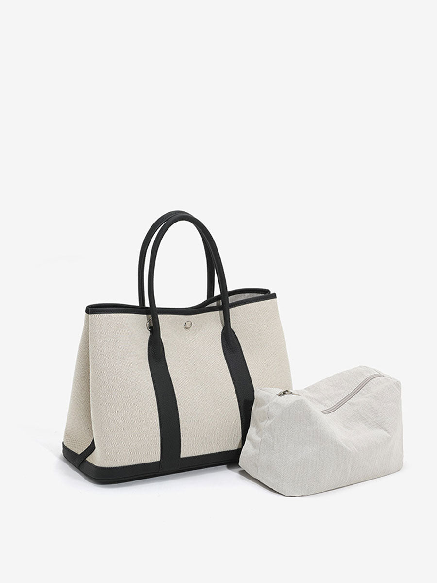 Minimalist Canvas Real Leather Tote Bag White