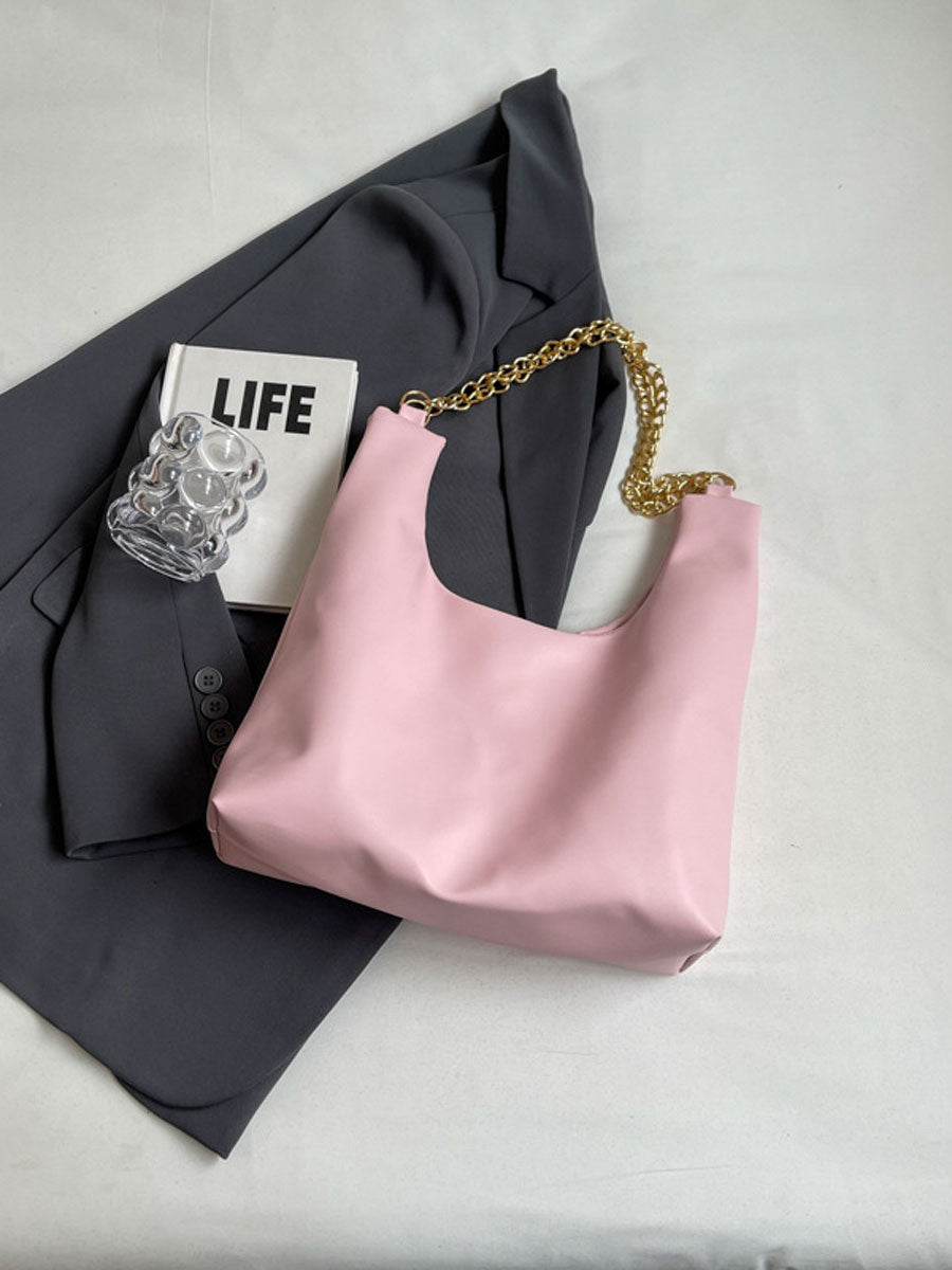 Large Tote Bag with Gold Chain Black