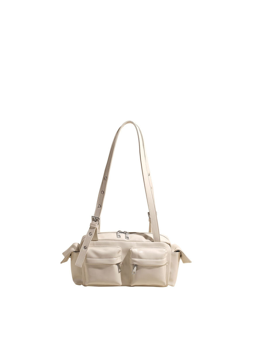 Glossy Vegan Leather Shoulder Bag Black