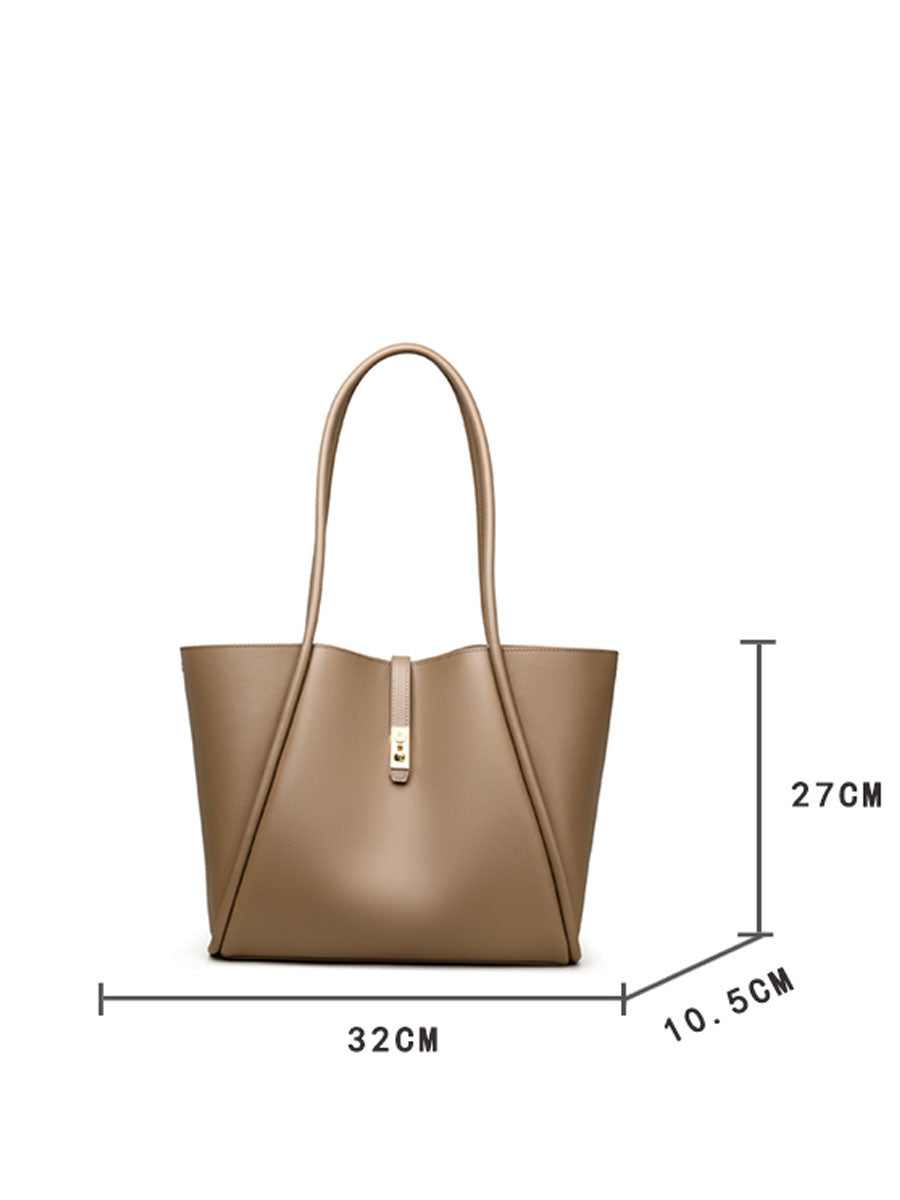 Elegant Leather Tote Bag Large Capacility Khaki