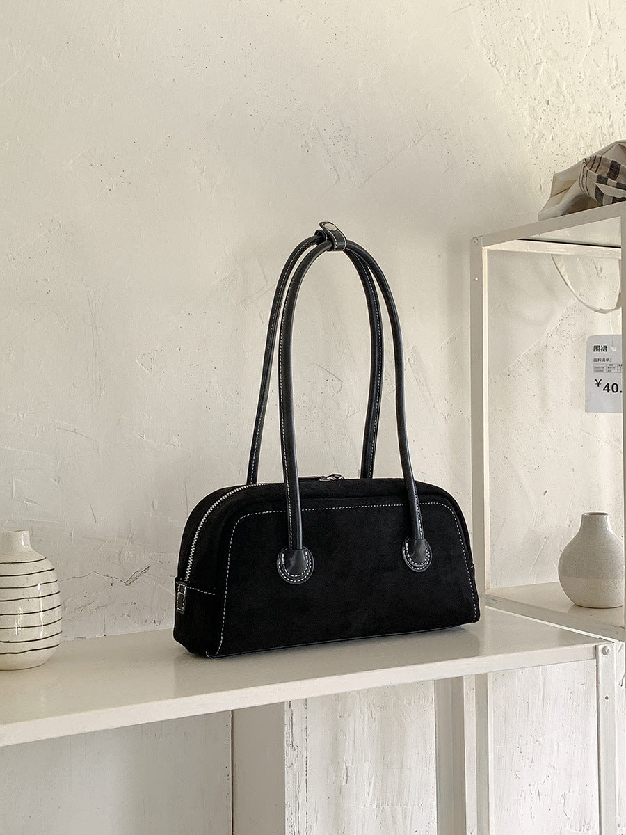 Vintage Suede Shoulder Bag Black