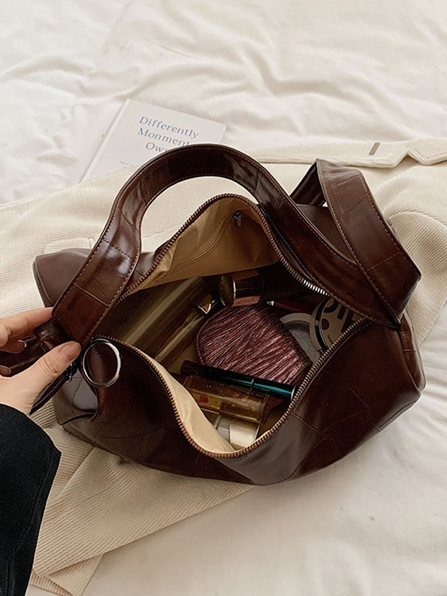 Oversized Leather Shoulder Bag Brown
