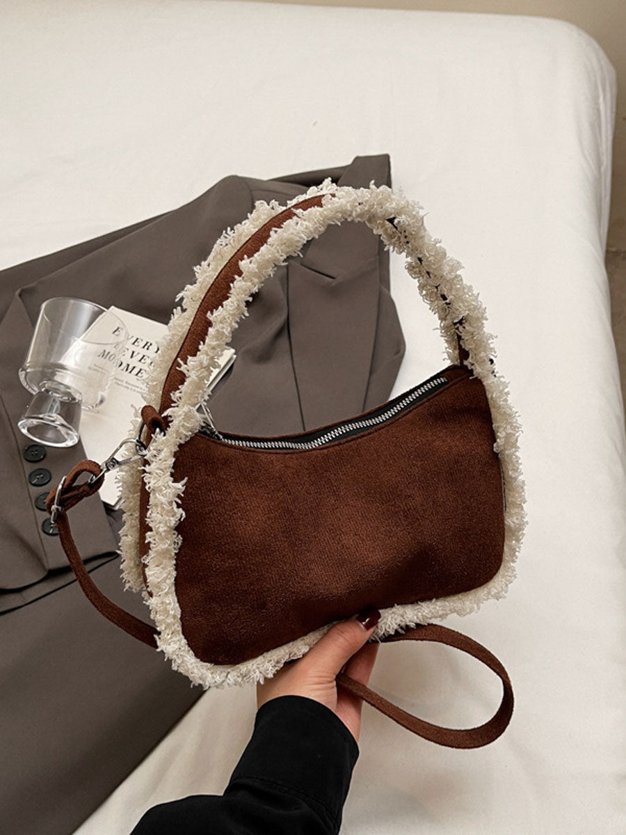 Trendy Plush Edge Crossbody Bag Brown