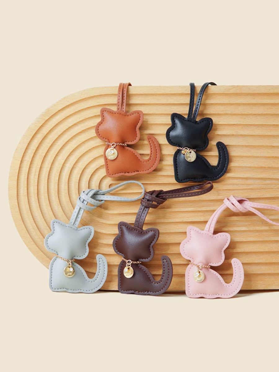 Cute Leather Sitting Cat Bag Charm