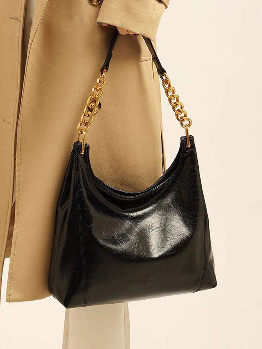 Elegant Red Glossy Shoulder Bag Black