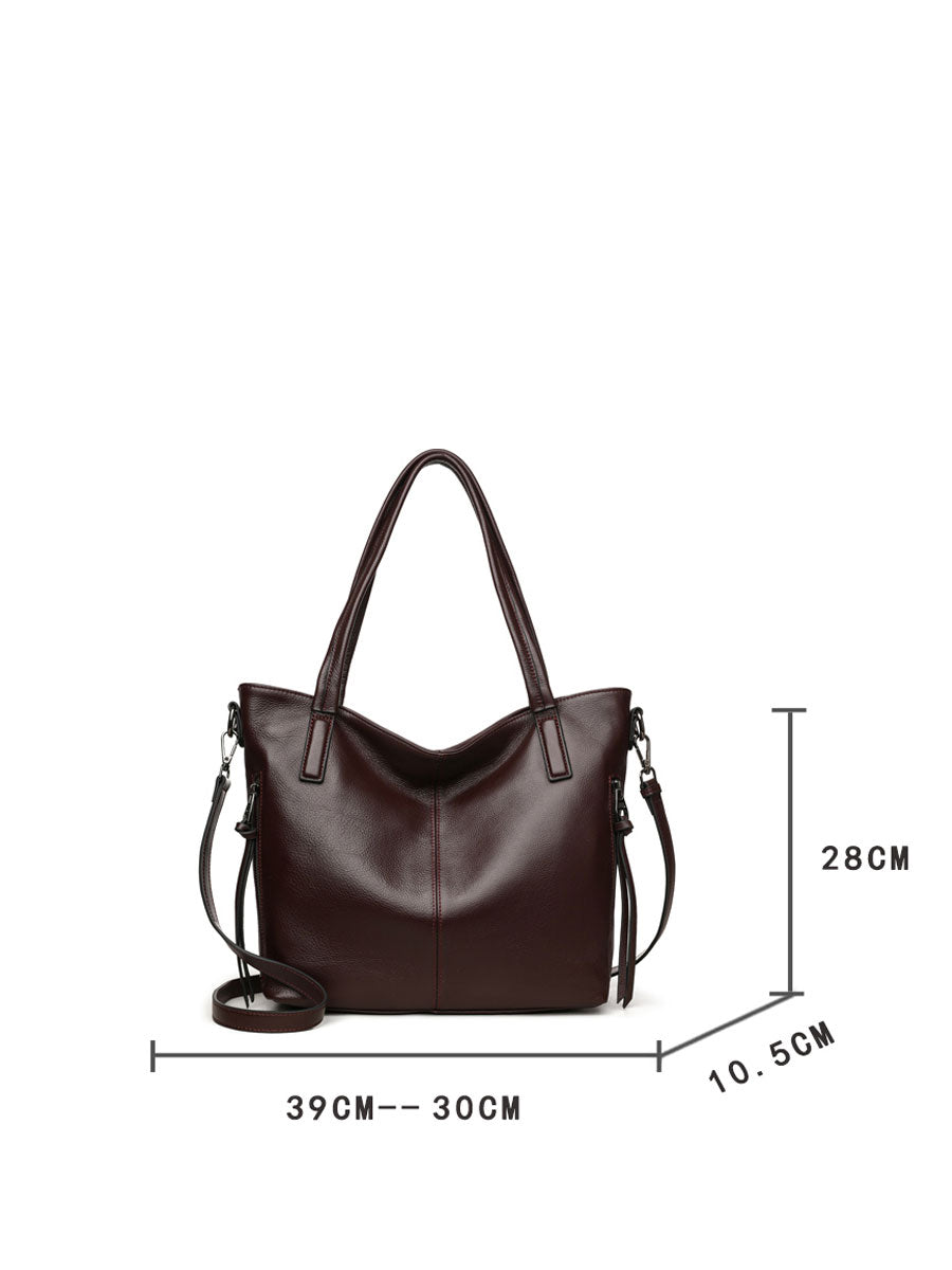 Genuine Leather Tote Bag With Zipper Red