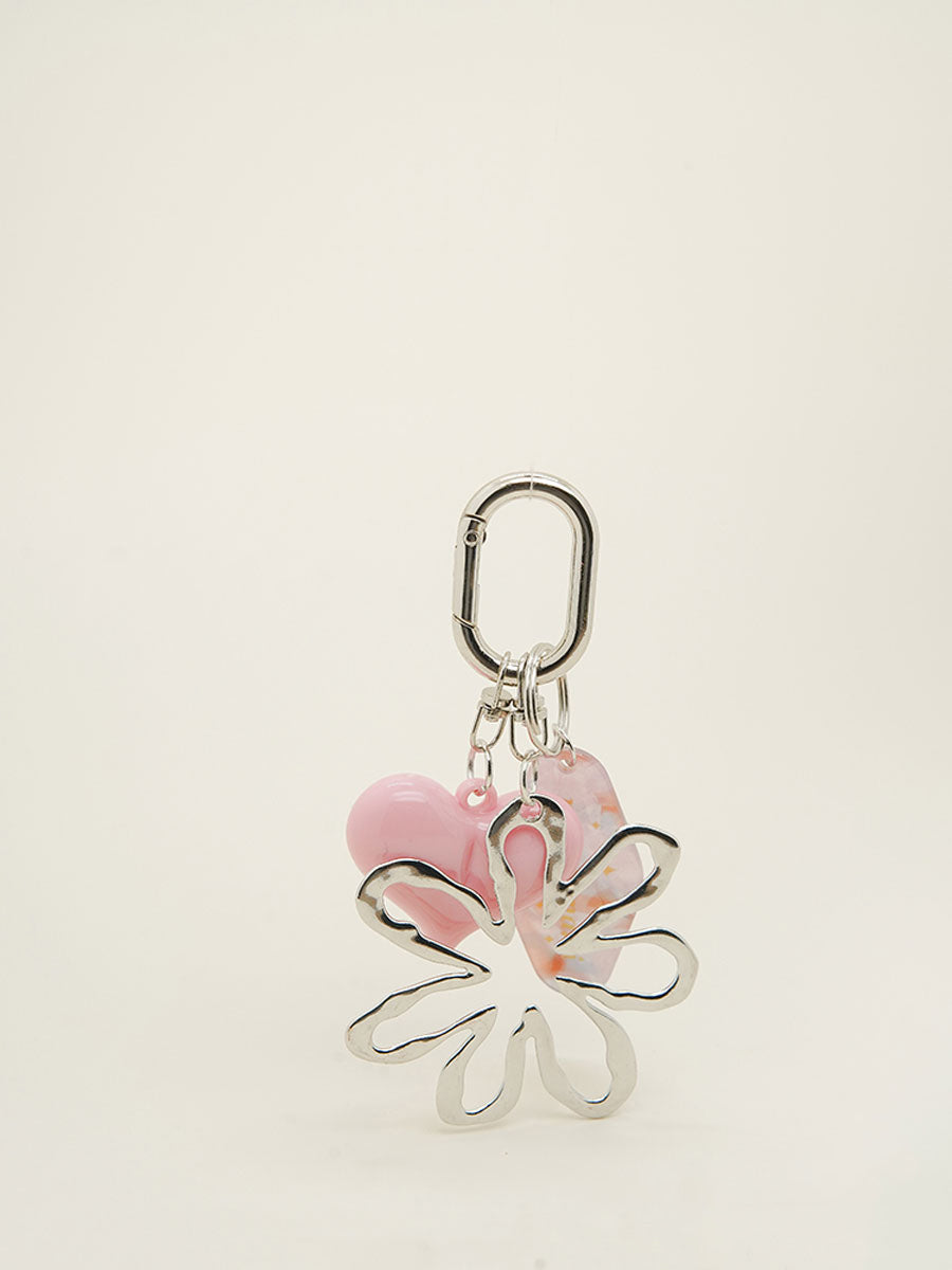 Silver Flower Arlyic Heart Bag Charm
