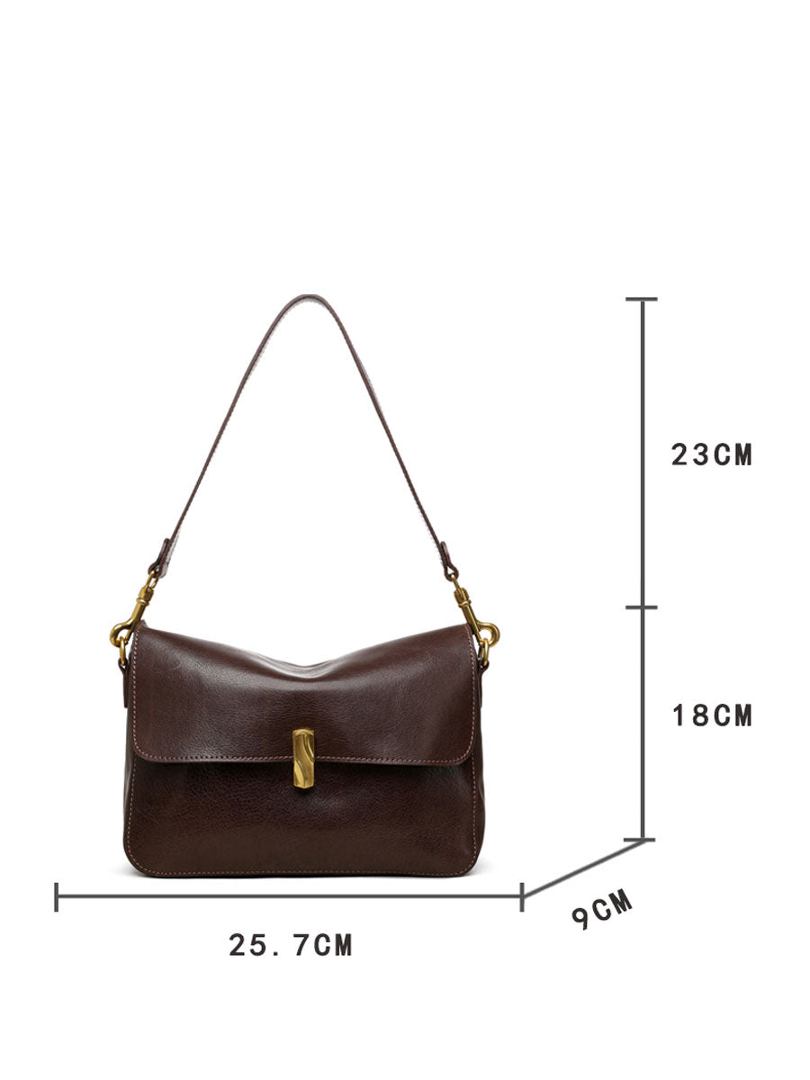 Chic Real Leather Shoulder Bag Brown