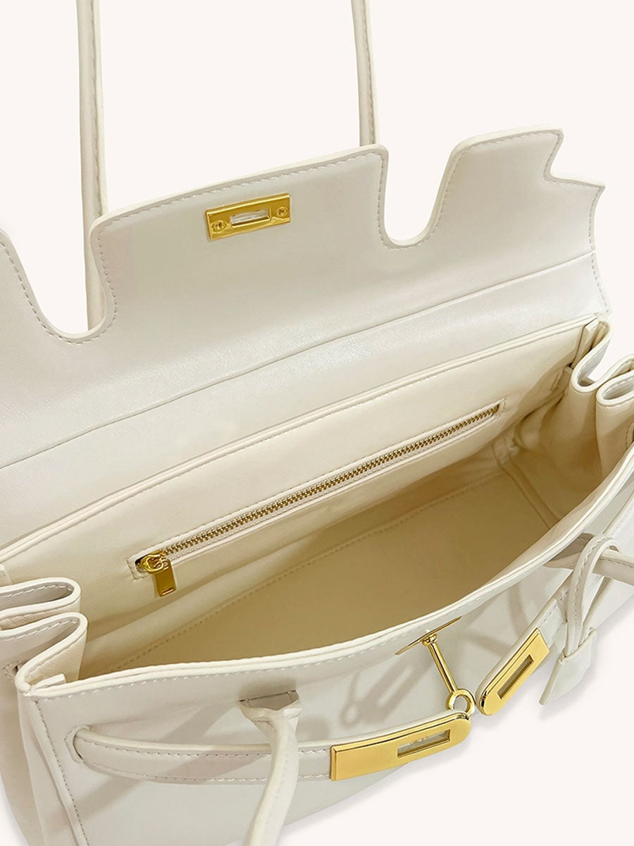 Kelly-Style Baguette Shoulder Bag Cream White