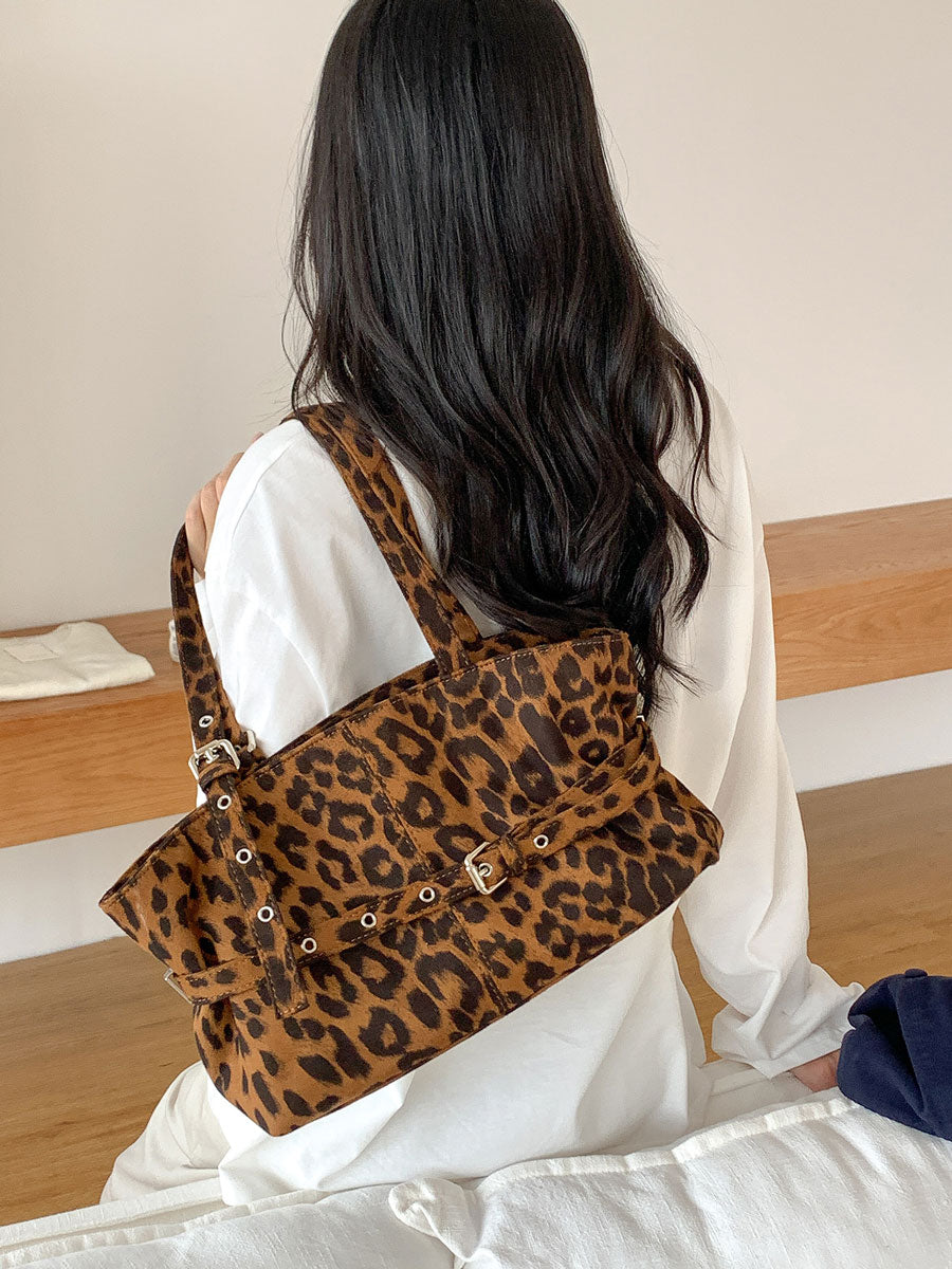 Leopard Print Oversized Shoulder Bag Green