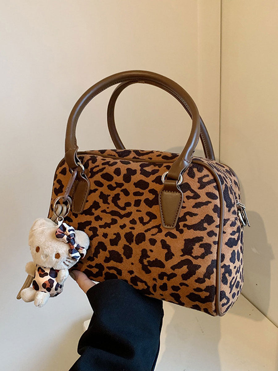Winter Suede Boston Bag Leopard