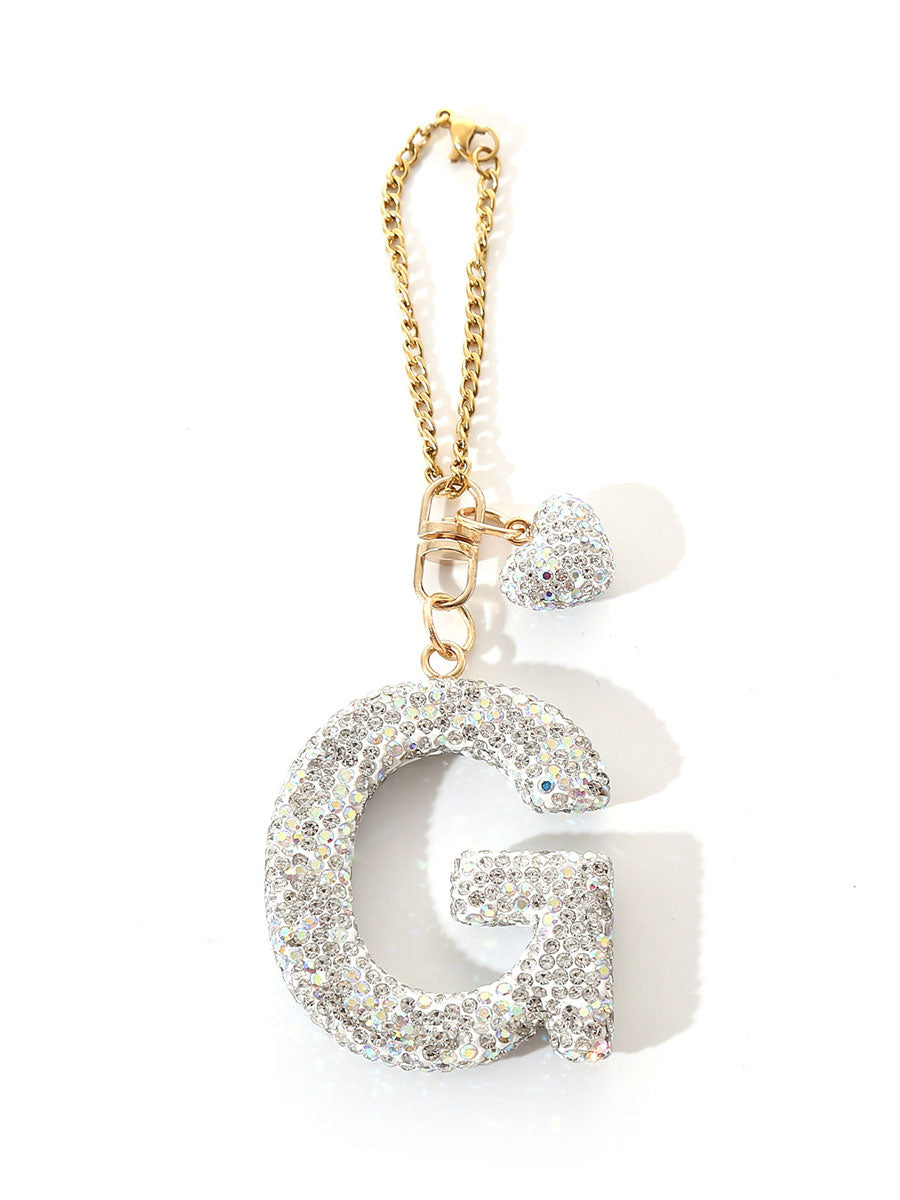 Custom Rhinestone Letter Heart Keychain