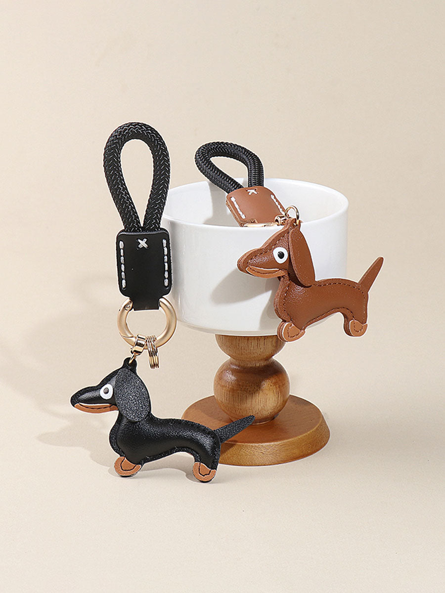Cute Dachshund Dog  Leather Keychain