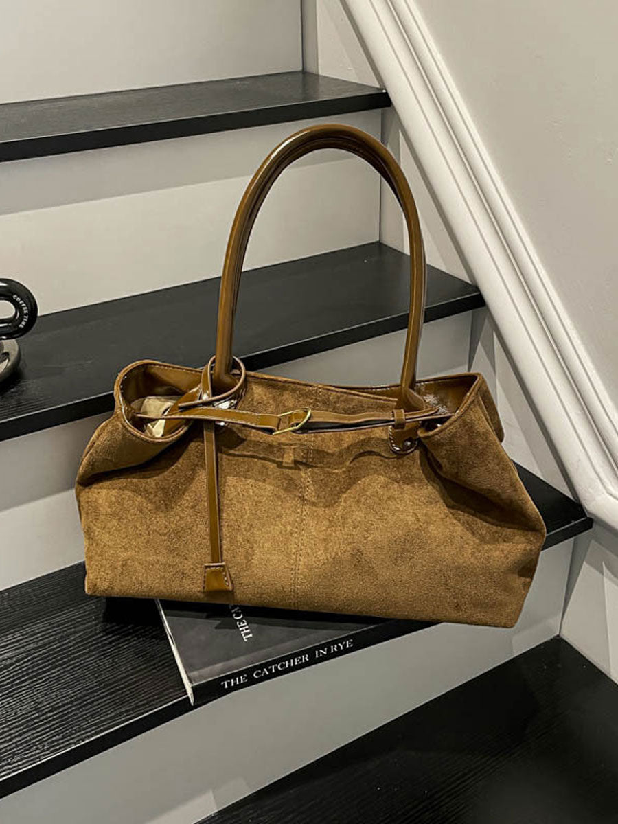 Vintage Suede Tote Bag Large Capacity Brown Leopard