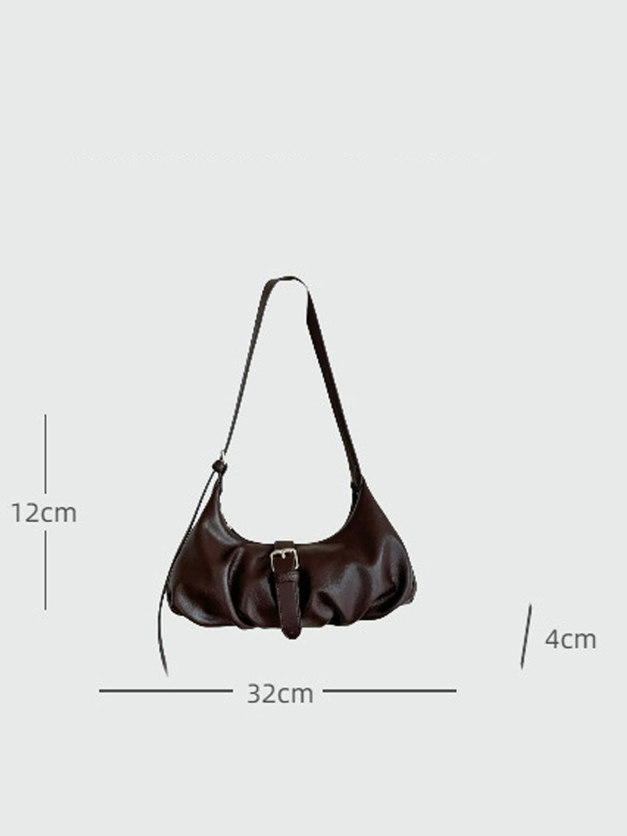 Leather Buckle Shoulder Bag Brown