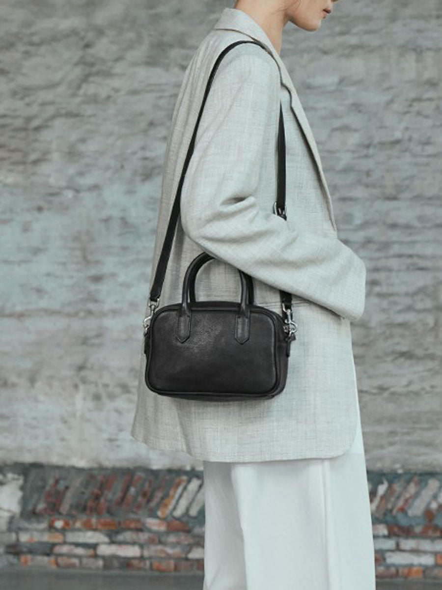 Vintage Leather Box Tote Bag Orange