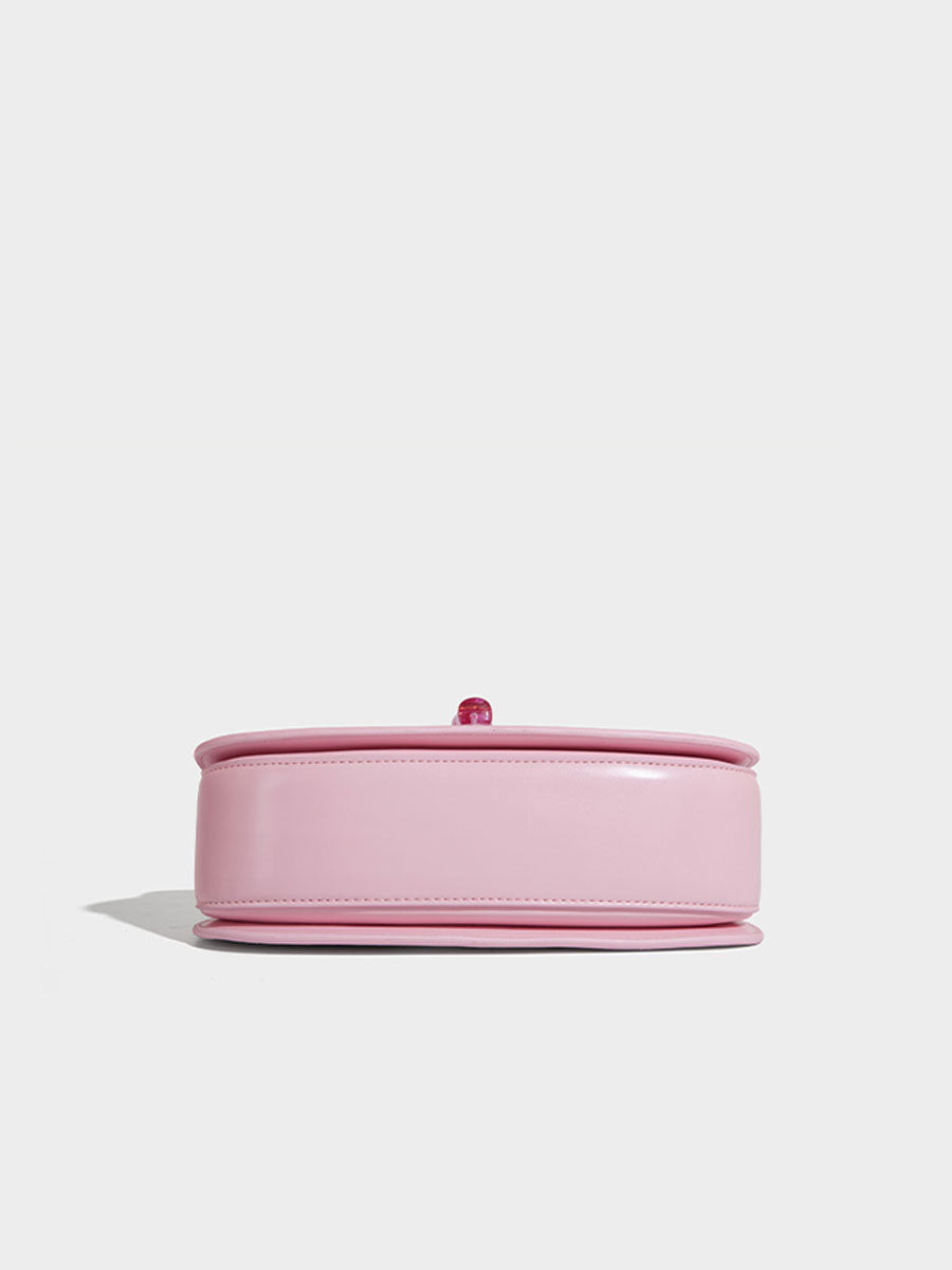 Macaron Leather Saddle Bag with Crystal Handle Black
