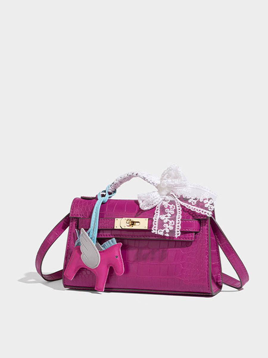 Fashion Crocodile Pattern Mini Kelly Bag Rose Red