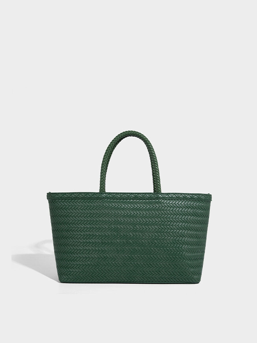 Real Leather Woven Tote Basket Bag White