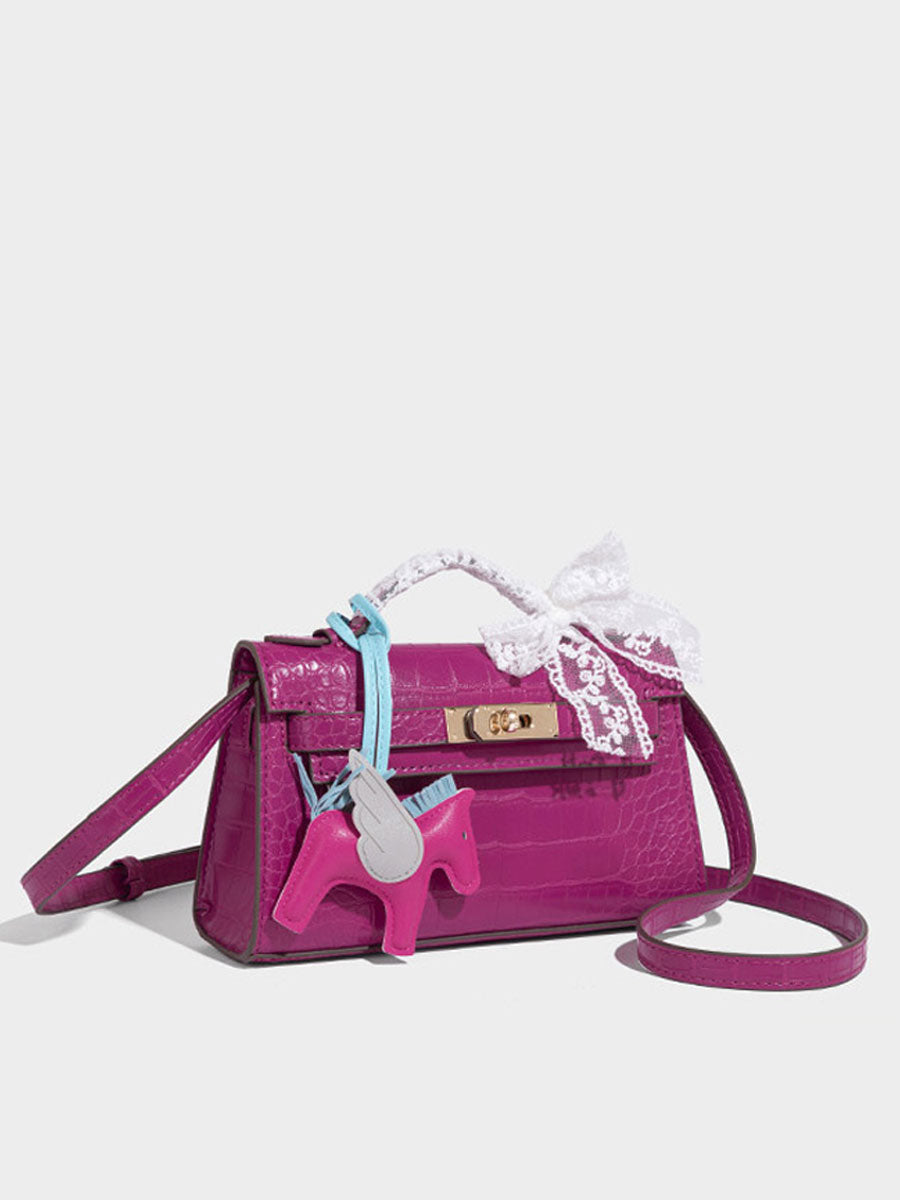 Fashion Crocodile Pattern Mini Kelly Bag Rose Red
