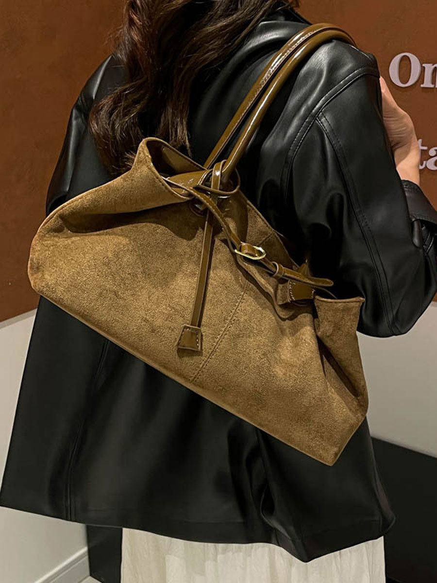 Vintage Suede Tote Bag Large Capacity Black