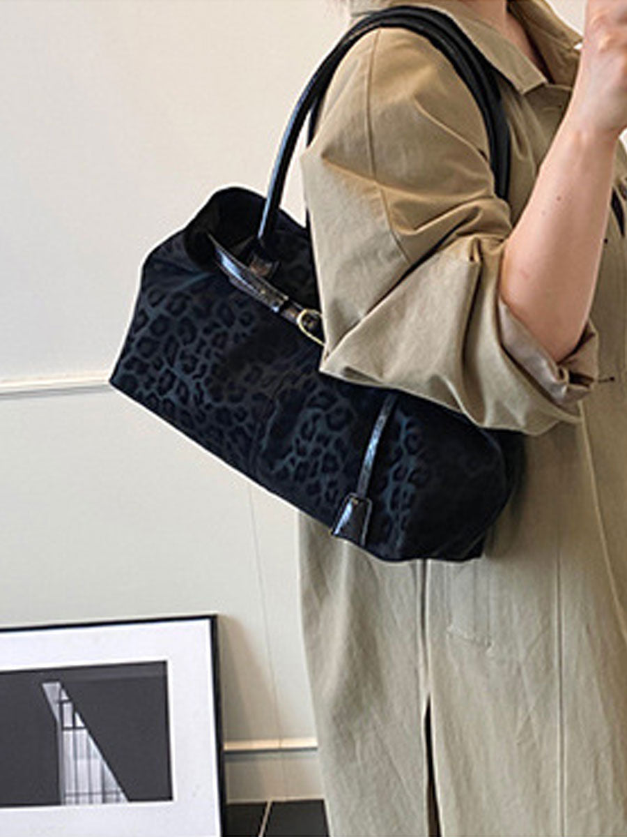 Vintage Leopard Print Baguette Bag Coffee