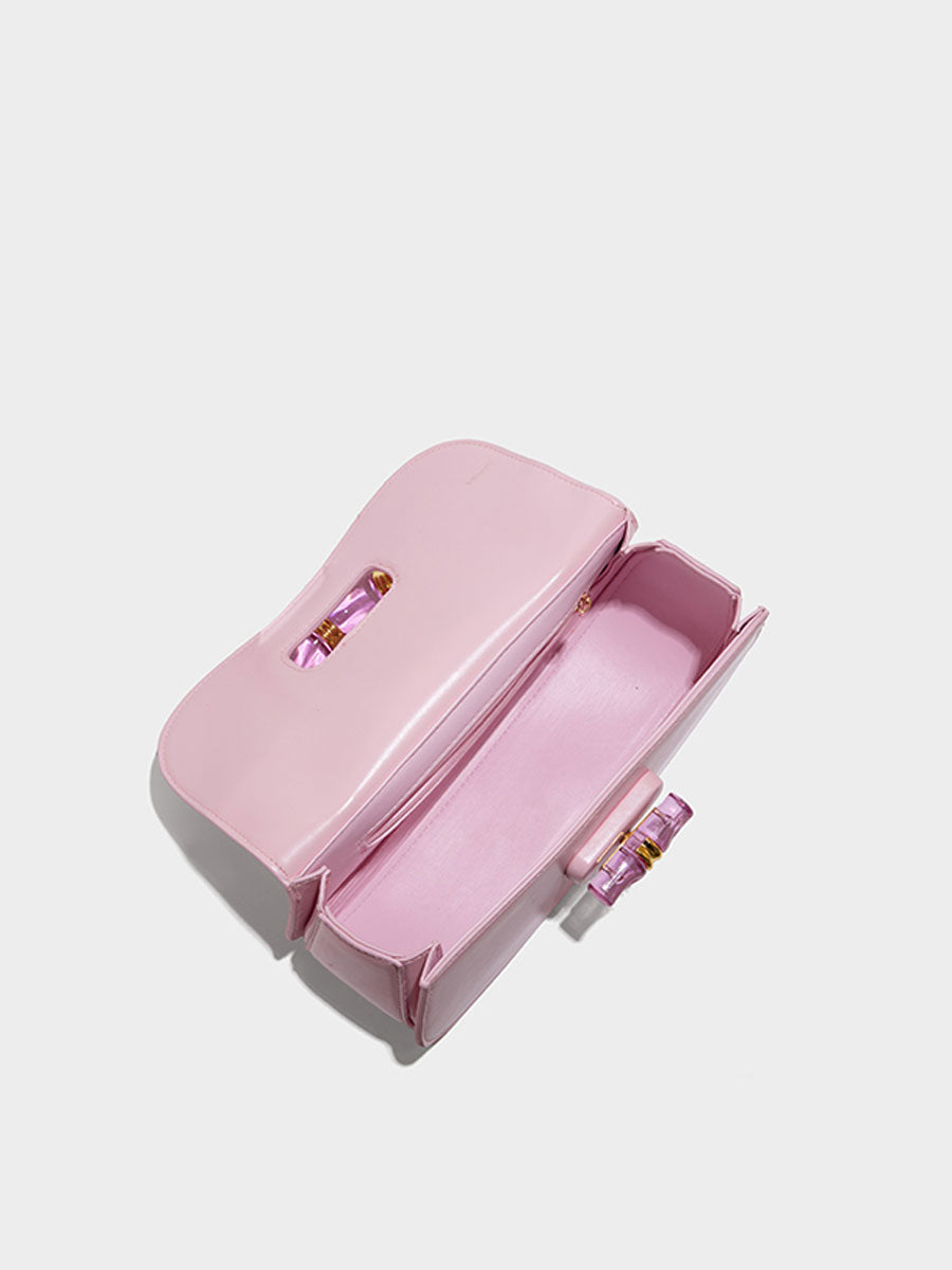 Macaron Leather Saddle Bag with Crystal Handle Black