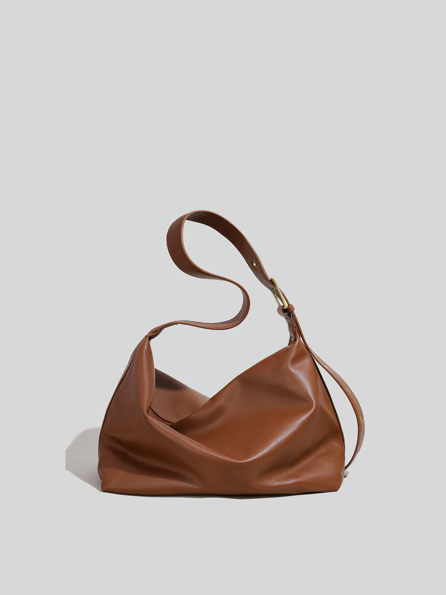 Slouchy Leather Hobo Shoulder Bag Coffee