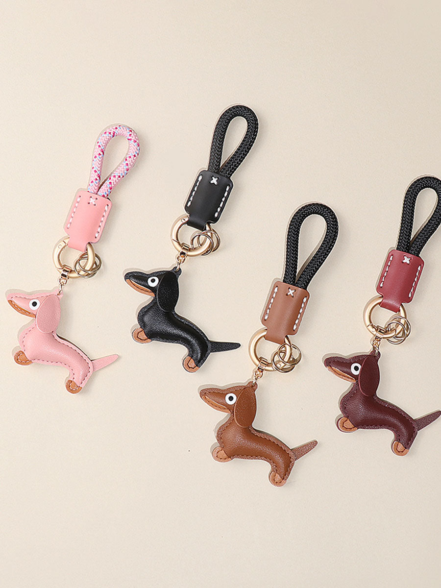 Cute Dachshund Dog  Leather Keychain